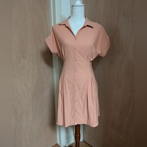 Love Tree Peach Button Front Shirt Dress Pleated Waist Mini Size M